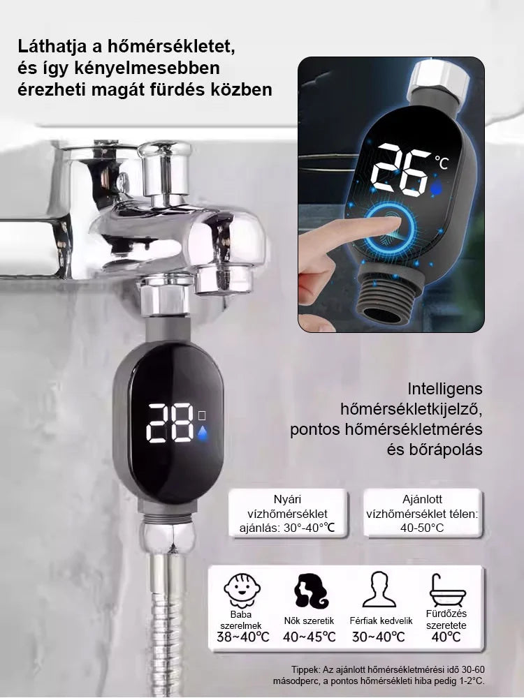 Intelligens vízálló zuhanyfej hőmérséklet-kijelzővel