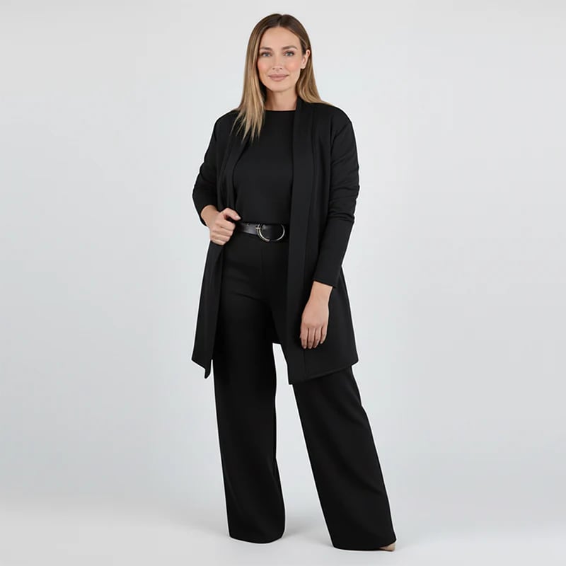 ⏳Különleges, korlátozott ideig érvényes ajánlat⏰Elegáns, 3 részes szett, amely hosszú kardigánt, felsőt és nadrágot tartalmaz💞