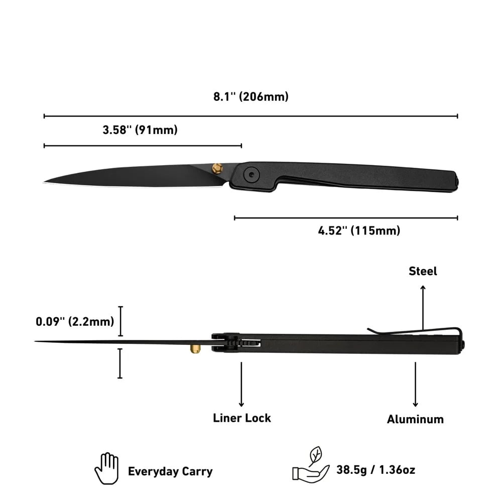 🔥Utolsó napi akció 50% kedvezménnyel🎉Lanky Liner Lock elülső flipper kés fekete alumínium nyéllel