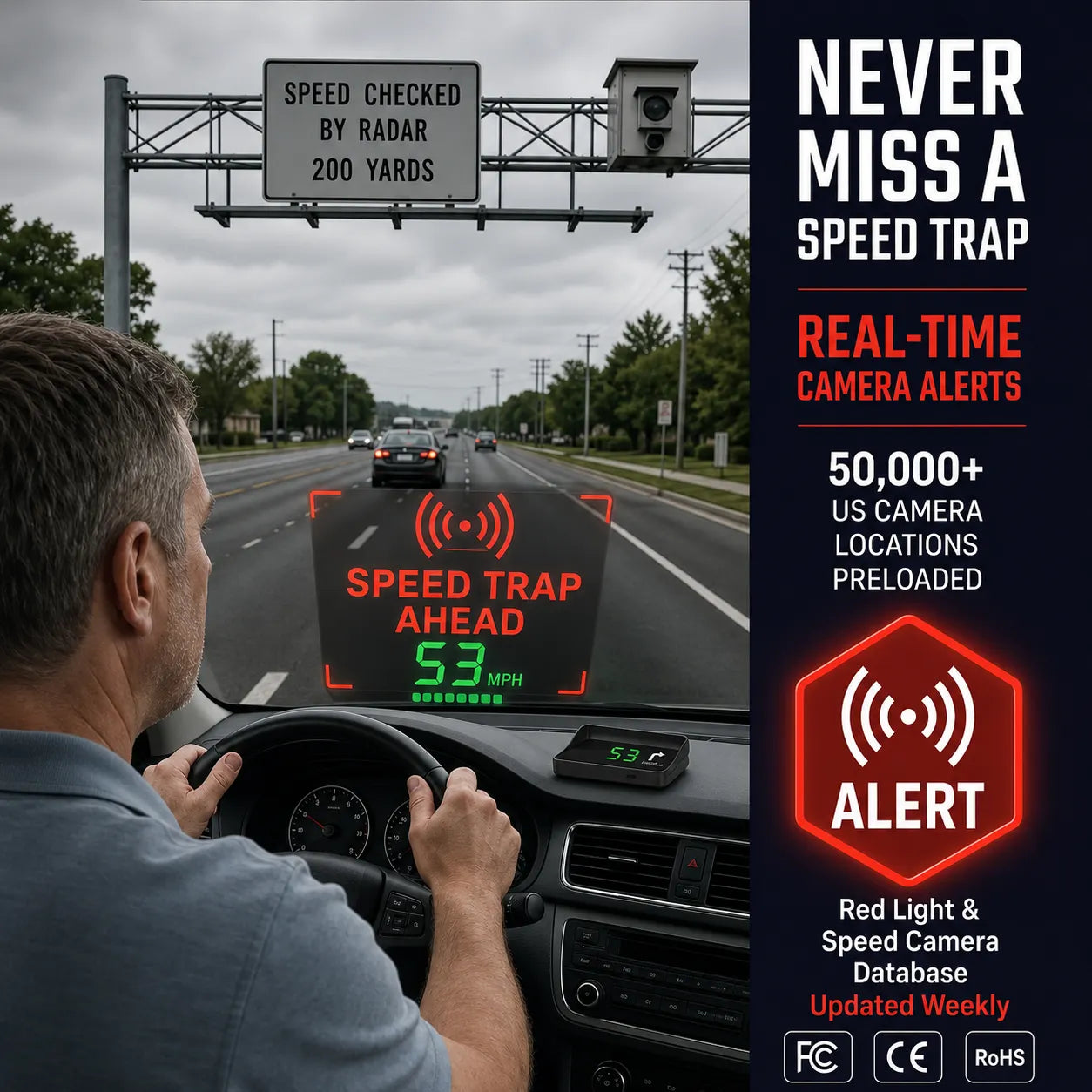 Digitális autósebességmérő head-up kijelzővel (HUD) és GPS navigációval