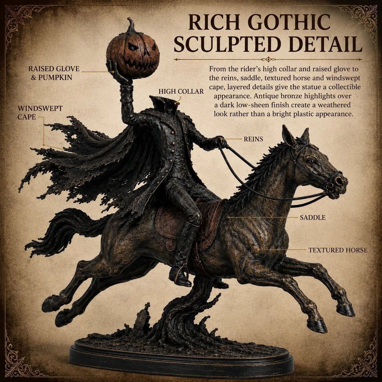 Éjféli Üldözés Fej Nélküli Lovas LED Figura – Halloween Dekoráció