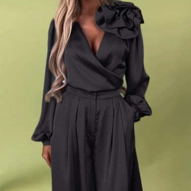 Luxus szett szatén inggel és bő nadrággal