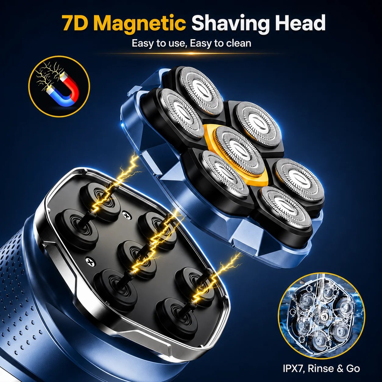 7D elektromos fejborotva férfiaknak | Nedves és száraz borotva