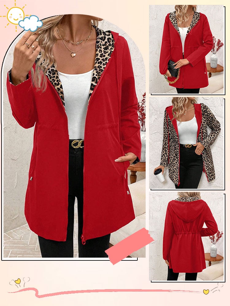 Megfordítható kapucnis kabát leopárdmintával