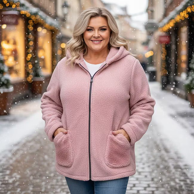 Kényelmes és meleg női kabát kapucnival és cipzárral