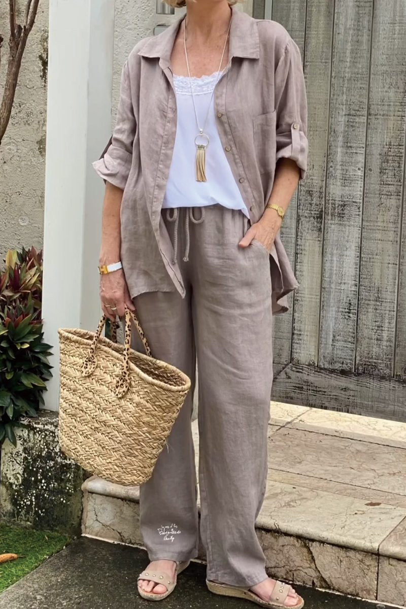 Kétrészes alkalmi ingkészlet pamutból és lenből