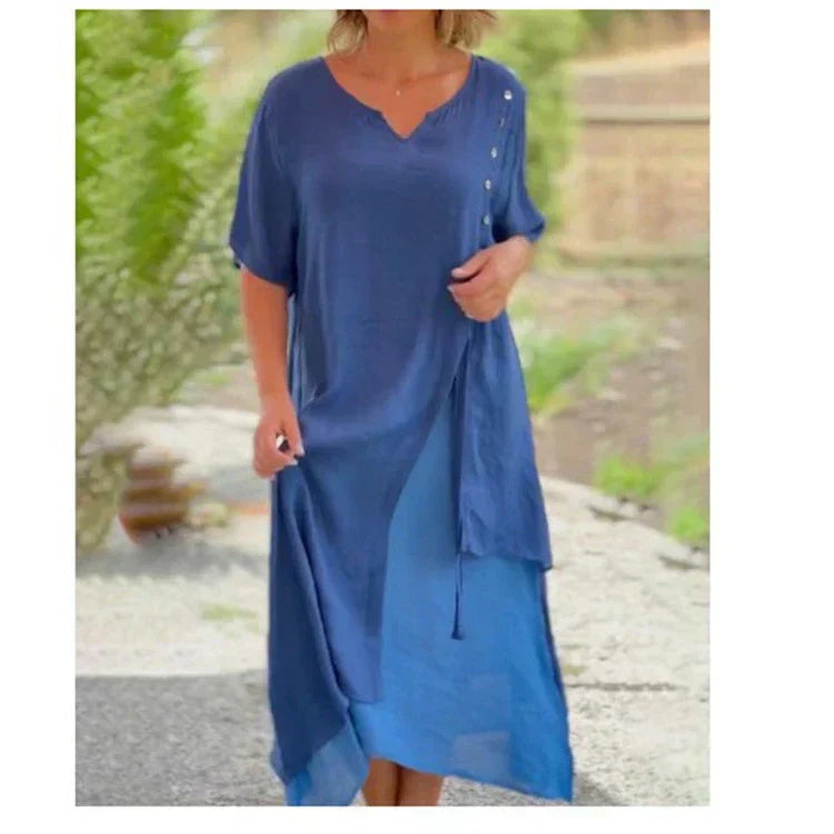 Hamis kétrészes aszimmetrikus ruha rövid ujjakkal