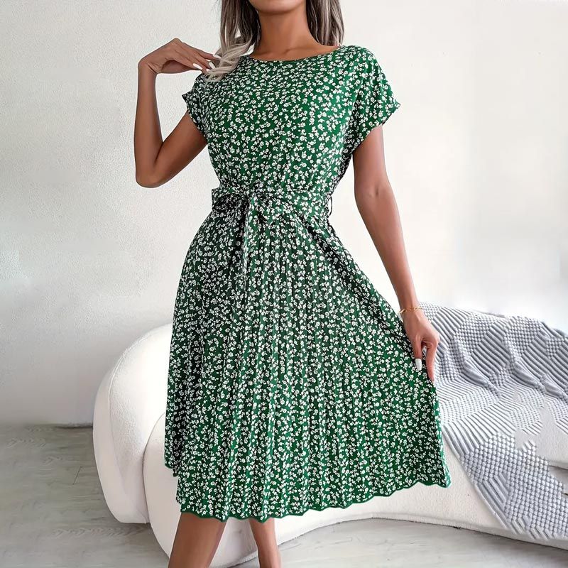 🎁2025-ös nyári kiárusítás🎁 Virágos, rövid ujjú, hajtogatott női ruha👗 (6 színben, zsebekkel)