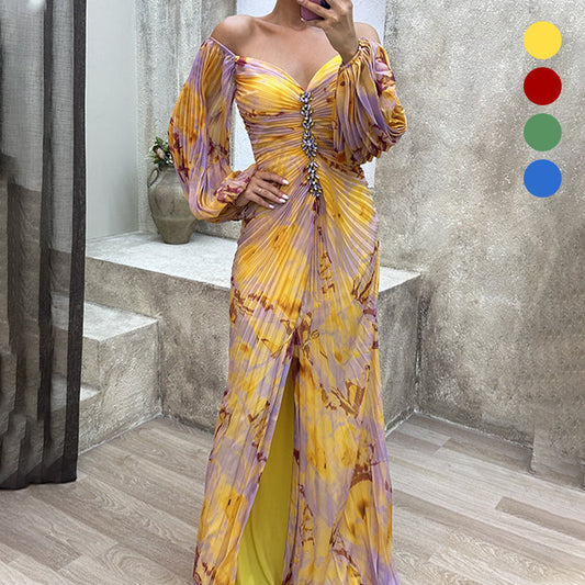 ✨【Karcsúsító Varázsló】Női Pánt nélküli Ruha✨ | Vonzó pánt nélküli dizájn | Rakott részletek | Kivágott hasíték, kényelmes hosszú ujjú