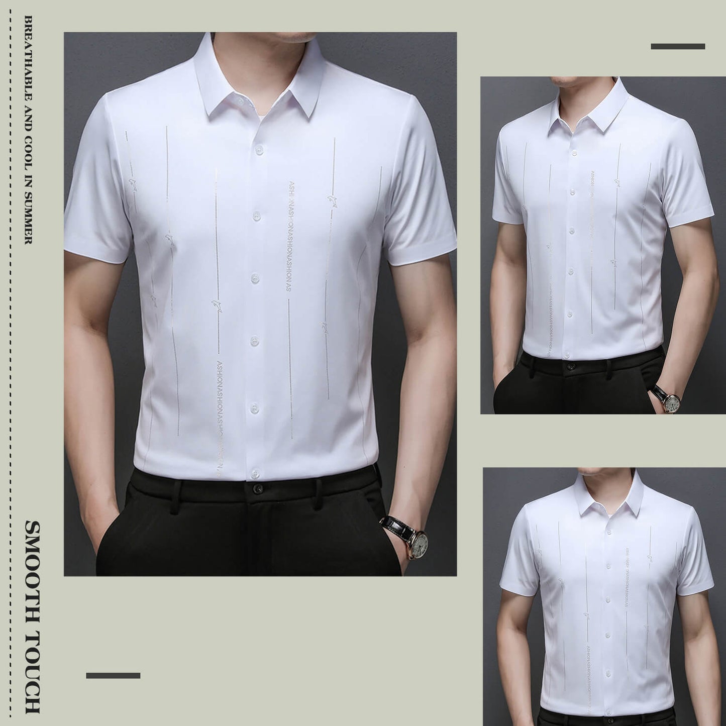 ❄️Férfi gyűrődésálló, nagy nyúlású jégselyem ing