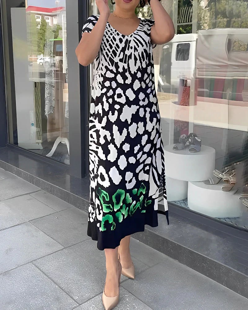 Rövid ujjú szoknya mintával a mindennapi viselethez