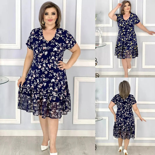 Új, virágos V-nyakú ruha