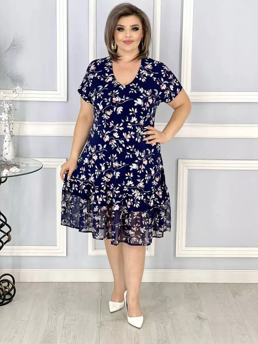 Új, virágos V-nyakú ruha