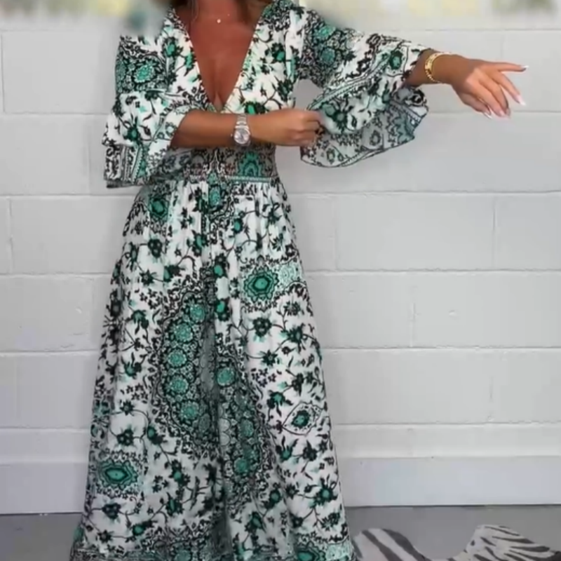 S-5XL🥰Női V-nyakú, nyomtatott Jumpsuit