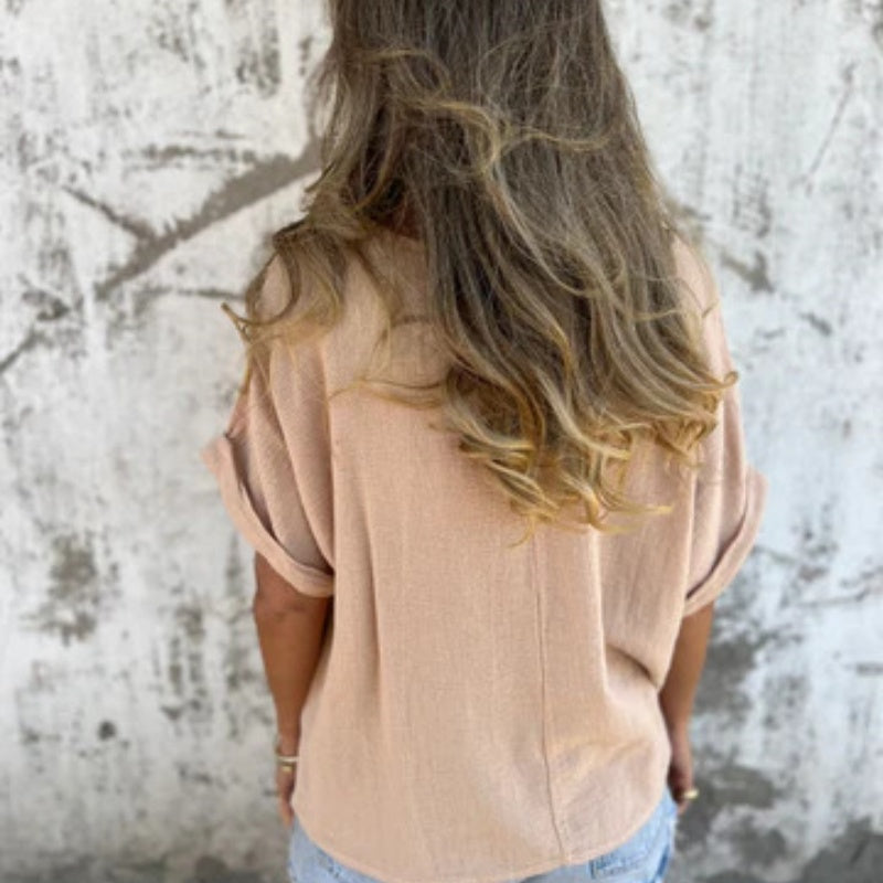 Egyszínű kerek nyakú rövid ujjú top