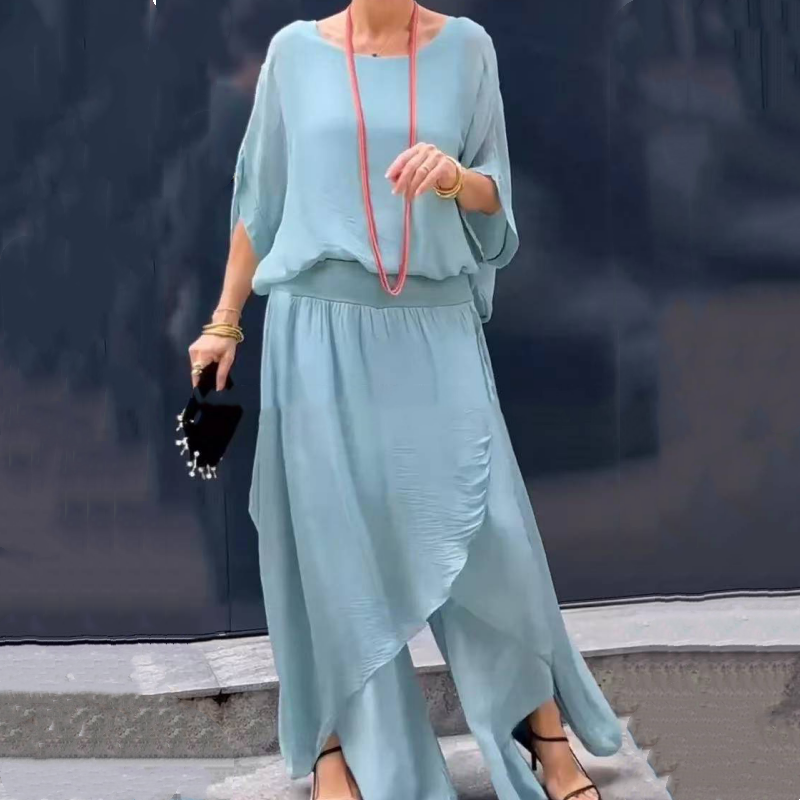 Bő felső és széles sifon nadrág, 2 részes szett