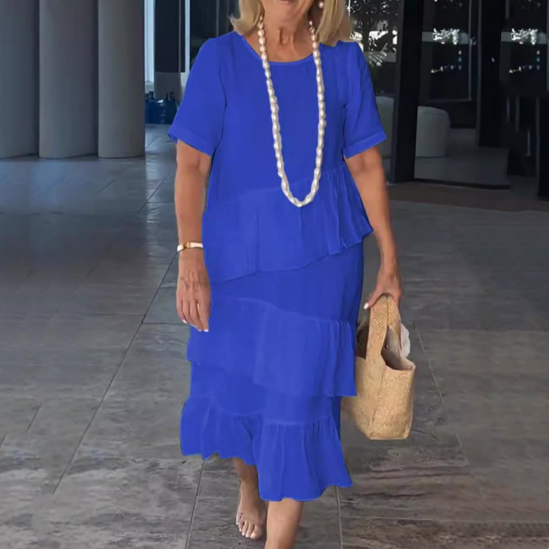 💖Riszírozott, kerek nyakú női ruha