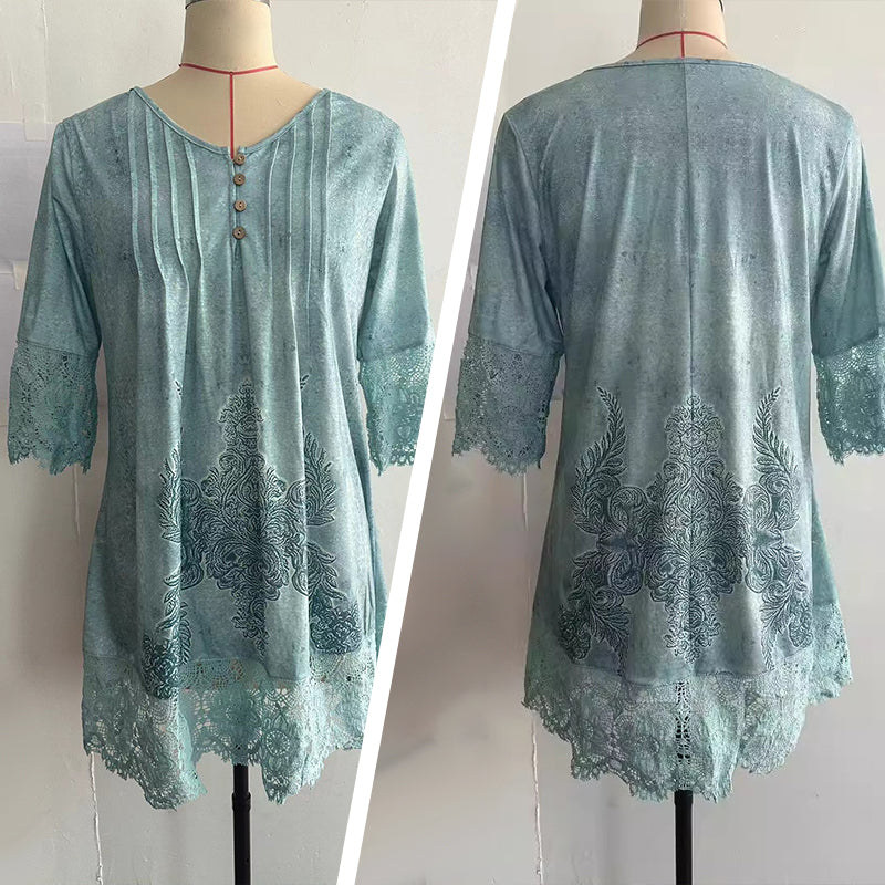 Elegáns női csipkeruha fél ujjal és hegyes nyakkivágással