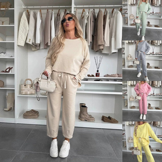 🌸Sima kerek nyakú felső és bő nadrág 2 részes szettben