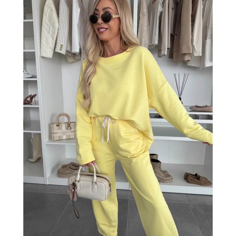 🌸Sima kerek nyakú felső és bő nadrág 2 részes szettben