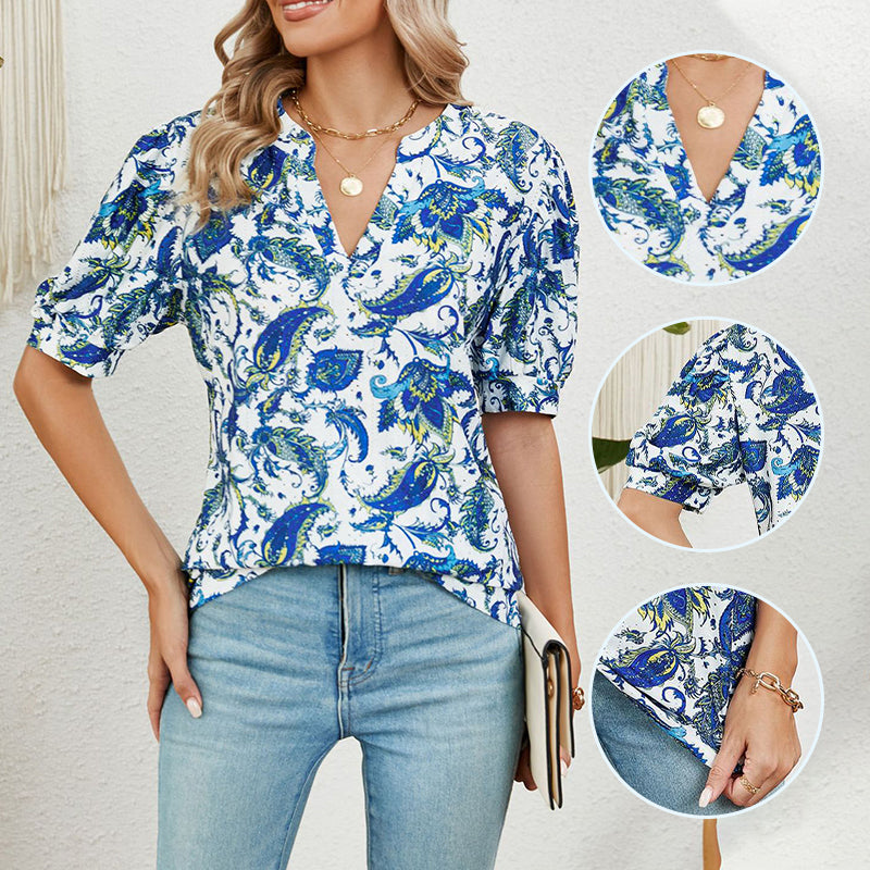 【M-2XL】🌸Női nyári V-nyakú nyomtatott felső