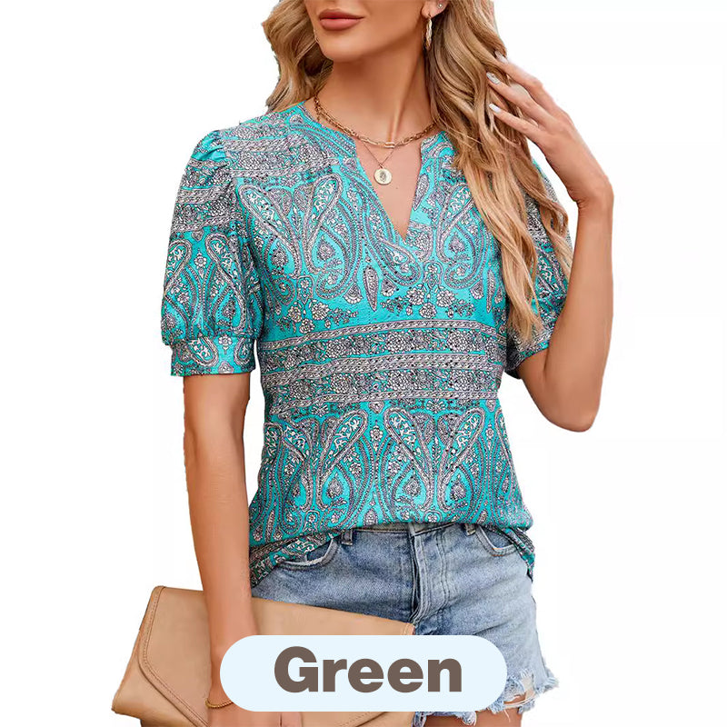 【M-2XL】🌸Női nyári V-nyakú nyomtatott felső