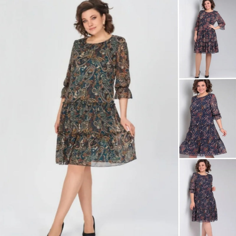 💐Női lezser kerek nyakú mintás ruha