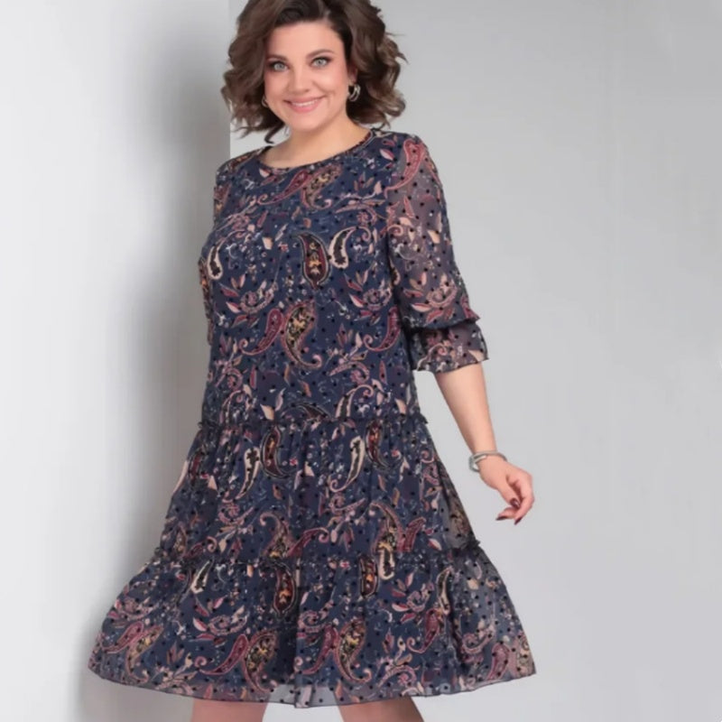 💐Női lezser kerek nyakú mintás ruha