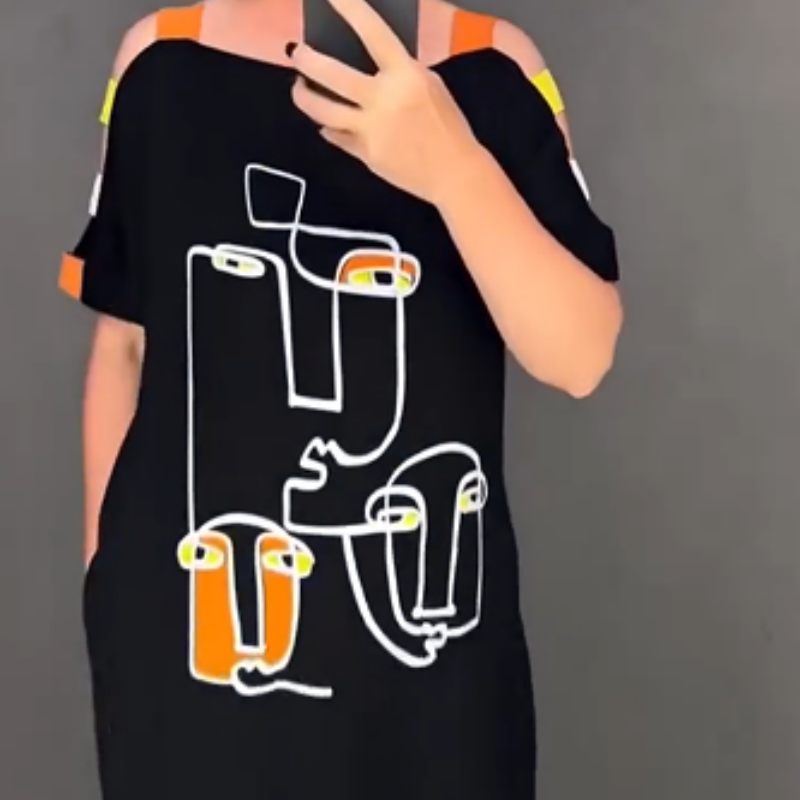 🍂Divatos női rövid ujjú ruha mintával