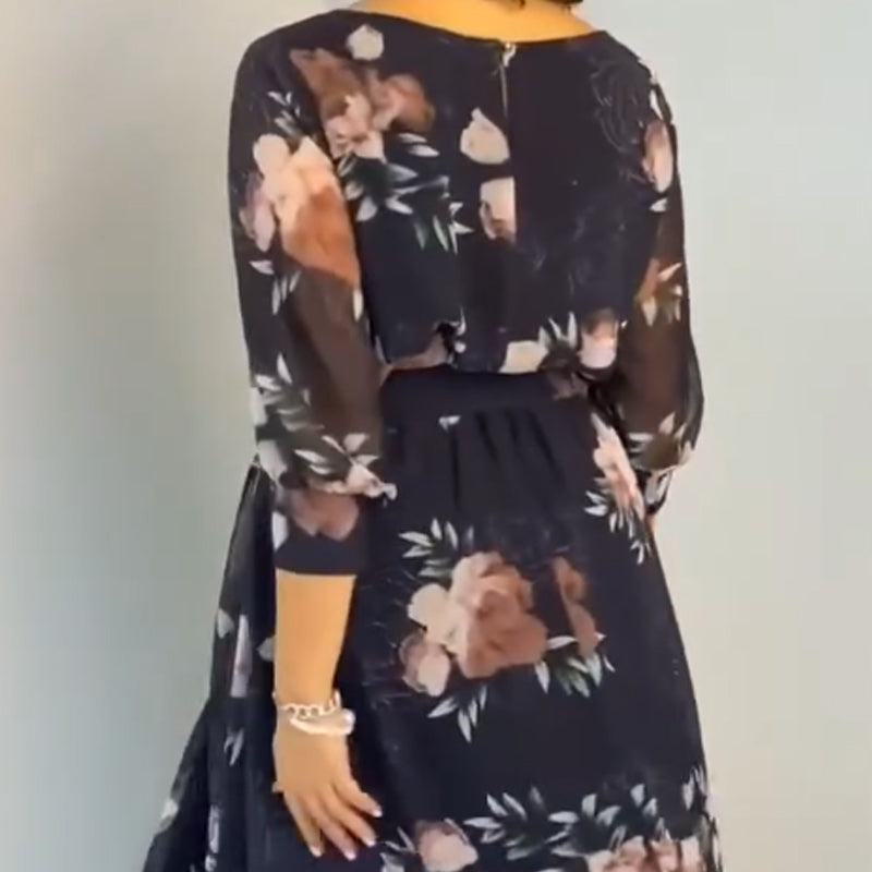 【S-4XL】🌺 Virágmintás, kerek nyakú ruha övvel