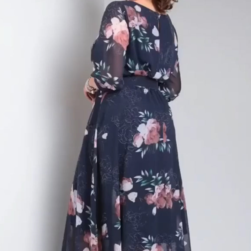 【S-4XL】🌺 Virágmintás, kerek nyakú ruha övvel