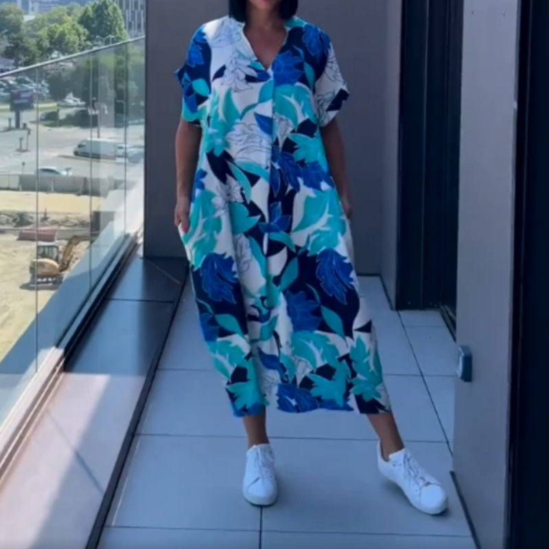 🌿Elegáns női ruha V-nyakú mintával