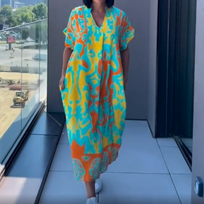 🌿Elegáns női ruha V-nyakú mintával