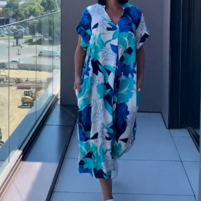 🌿Elegáns női ruha V-nyakú mintával