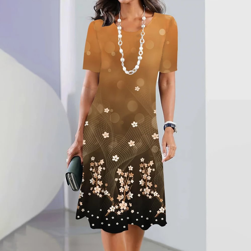 🌸Elegáns, kerek nyakú női ruha virágmintás kivitelben