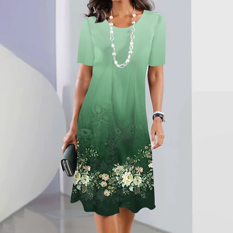 🌸Elegáns, kerek nyakú női ruha virágmintás kivitelben