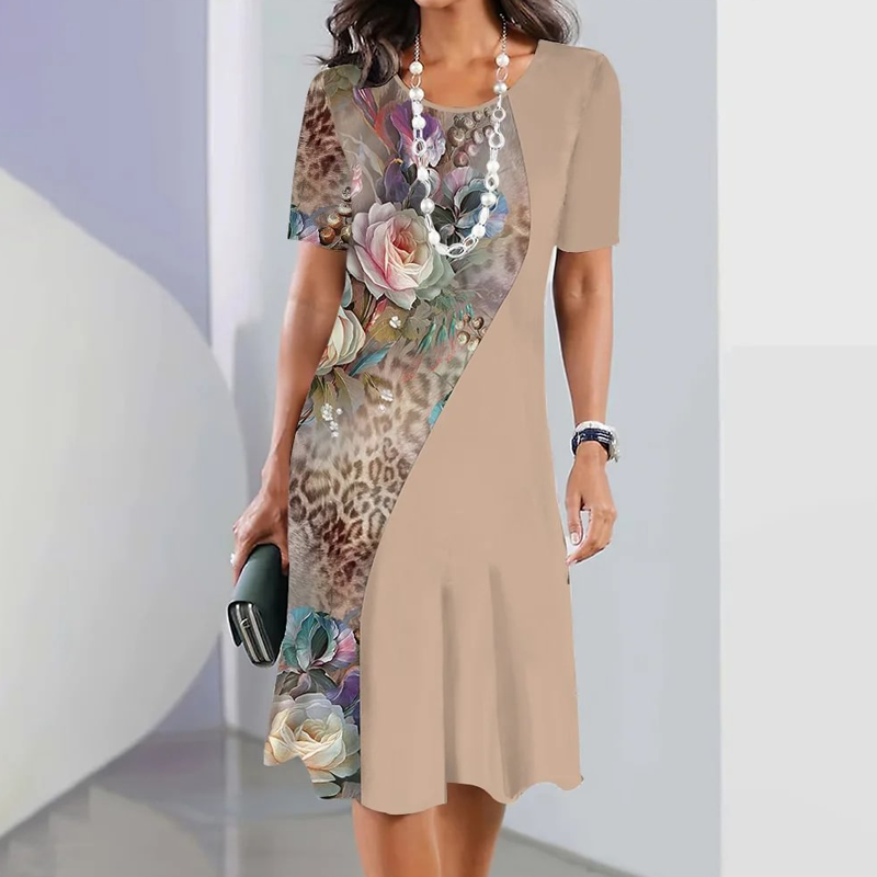 🌸Elegáns, kerek nyakú női ruha virágmintás kivitelben