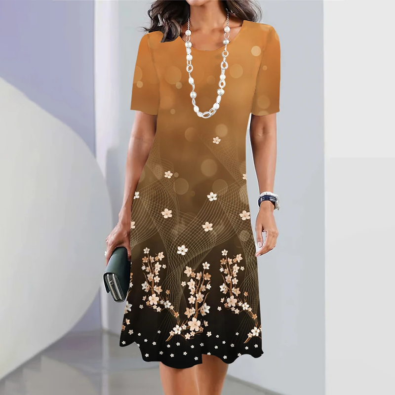🌸Elegáns, kerek nyakú női ruha virágmintás kivitelben