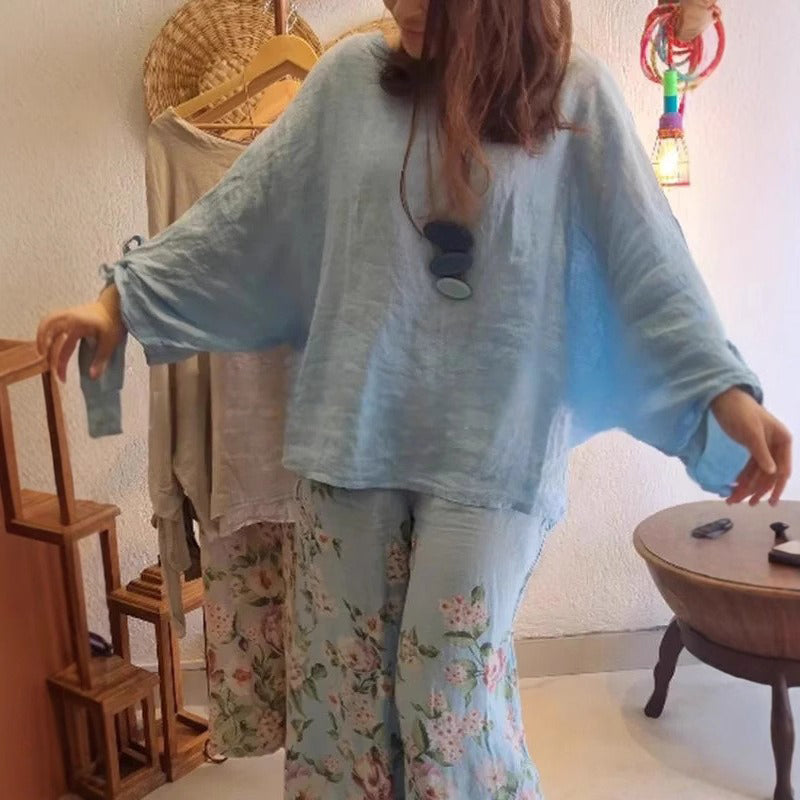 ⏳ Korlátozott ideig 45% kedvezmény! 💥Női bő szabású blúz és bő nadrág virágmintával