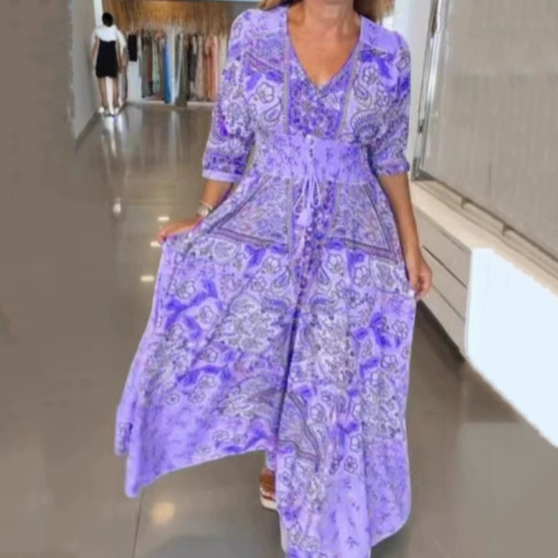 Női elegáns virágos virágos húzózsinór hosszú ruha