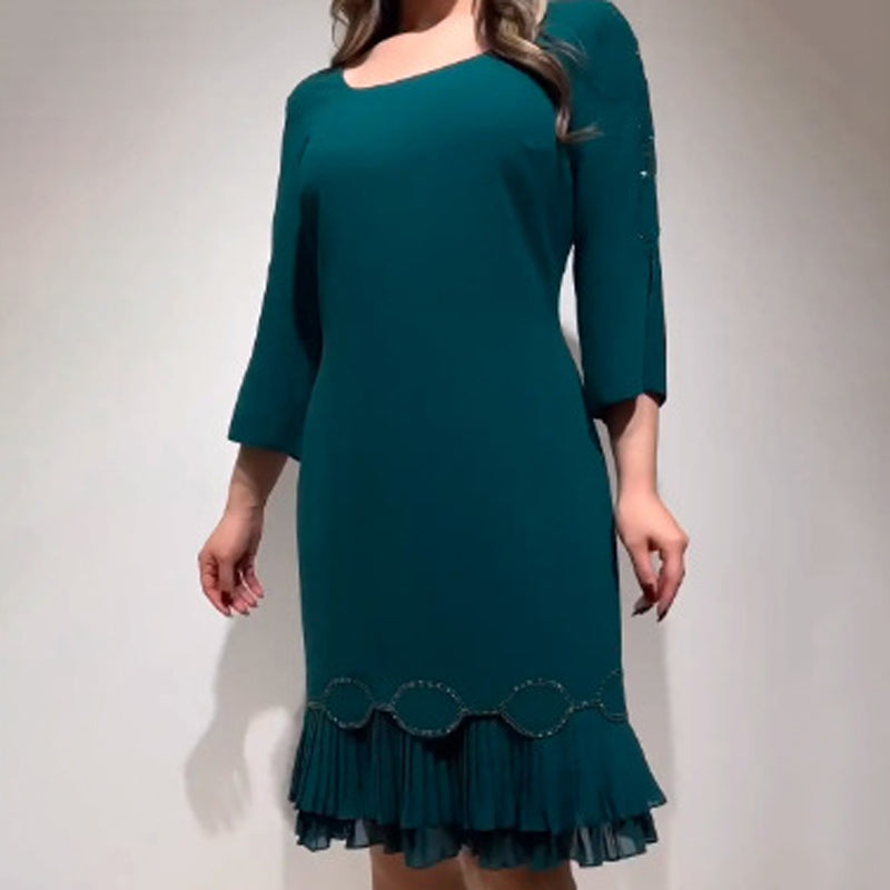 💝Elegáns ruha kerek nyakkivágással és fodros szegéllyel