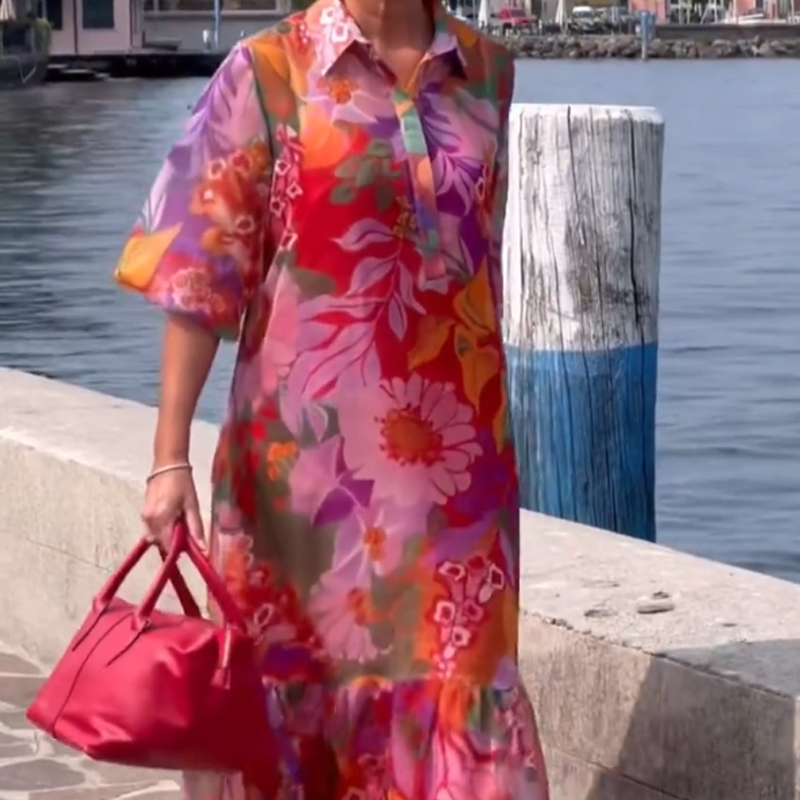 Piros sifon ruha virágmintával