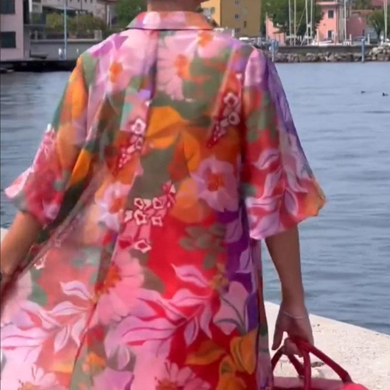 Piros sifon ruha virágmintával