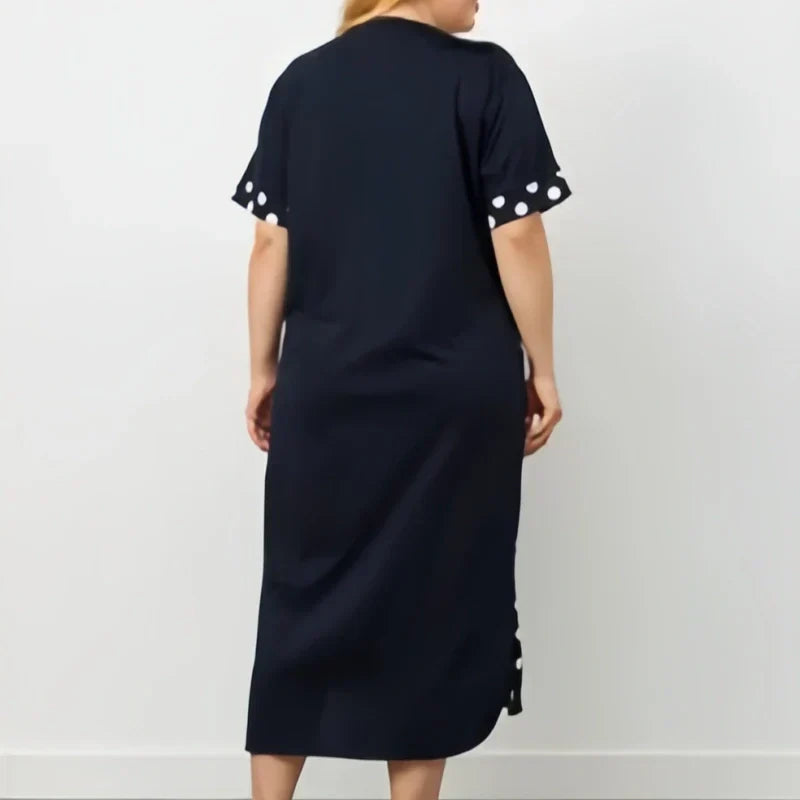 Női nyári, bő ruhák rövid ujjal és A-vonalú mintával