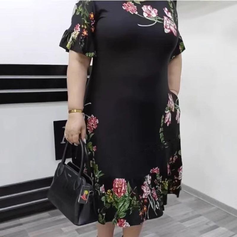 🌺Elegáns, túlméretezett nyomtatott, fodros ruha