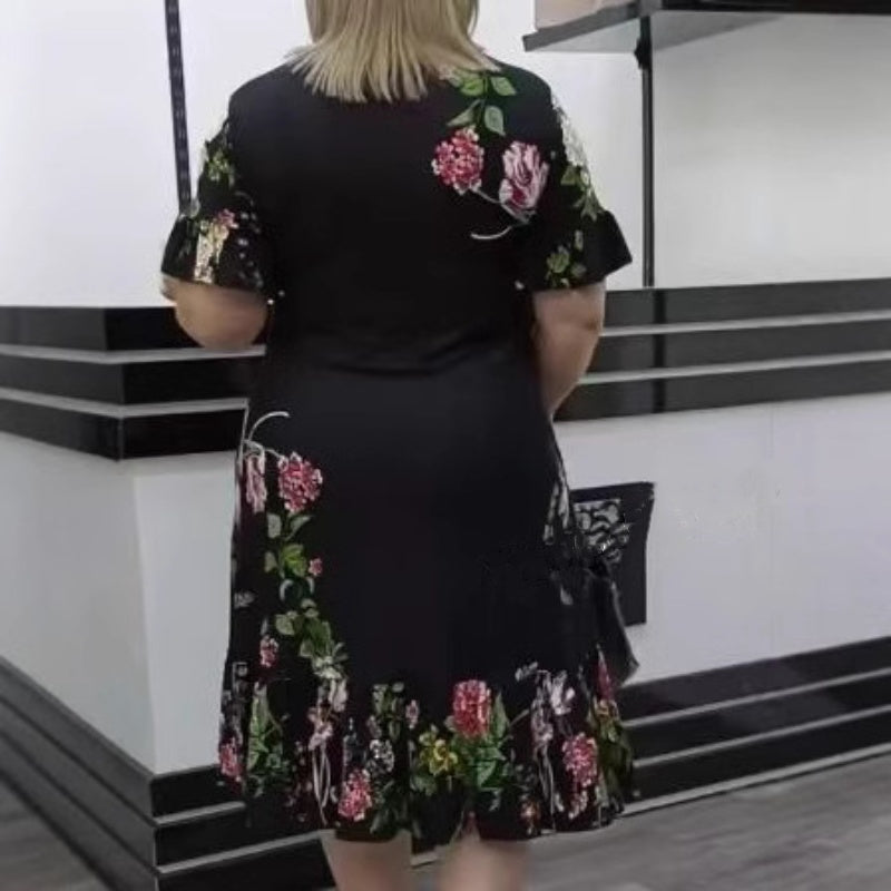 🌺Elegáns, túlméretezett nyomtatott, fodros ruha