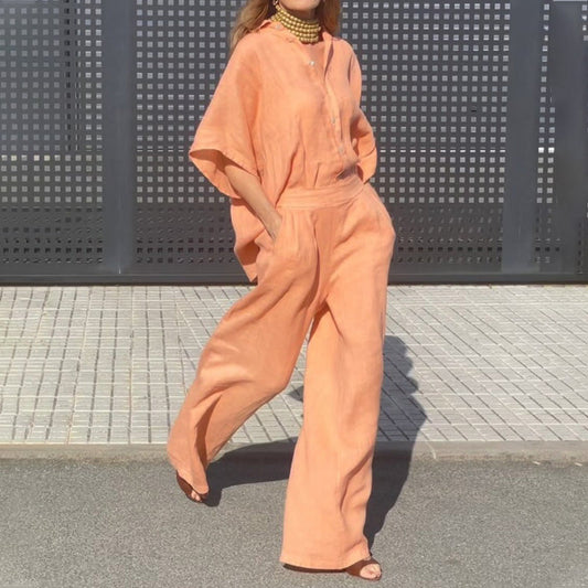 Női lezser kétrészes szett pamutból és lenvászonból