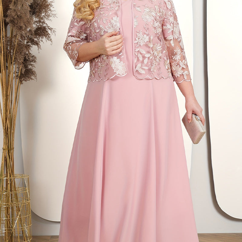 ✨Női egyszínű ruha csipkével hímzett kabáttal