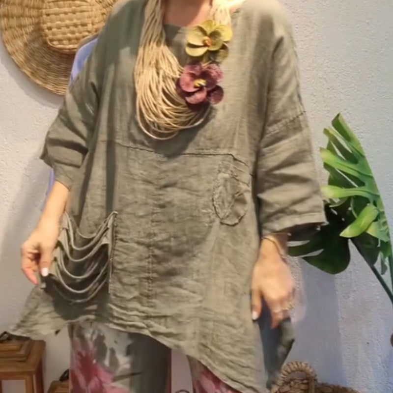 ✨Lenge felső oldalsó zsebekkel, laza szabású nőknek