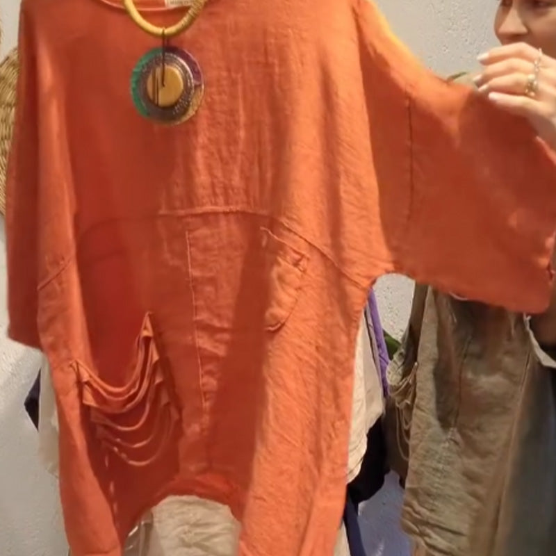 ✨Lenge felső oldalsó zsebekkel, laza szabású nőknek